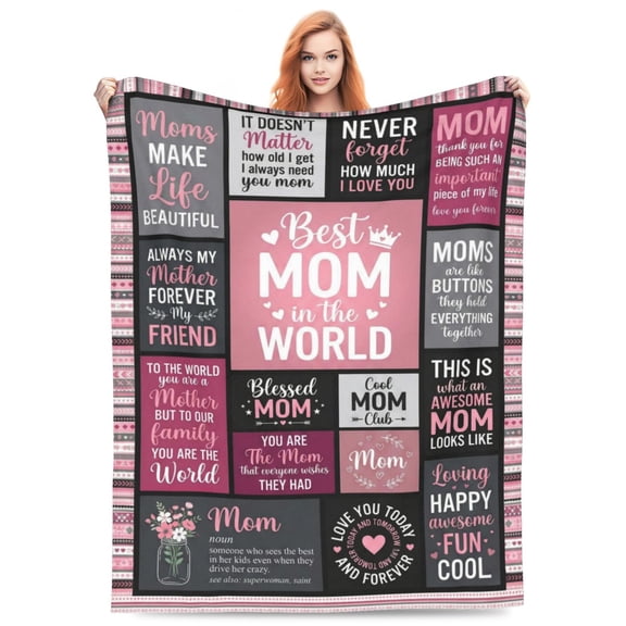 Amazing Mom Mother's Day Blanket, Best Mom in the World Patchwork Throw, Soft Flannel Sentimental Gift 50×40