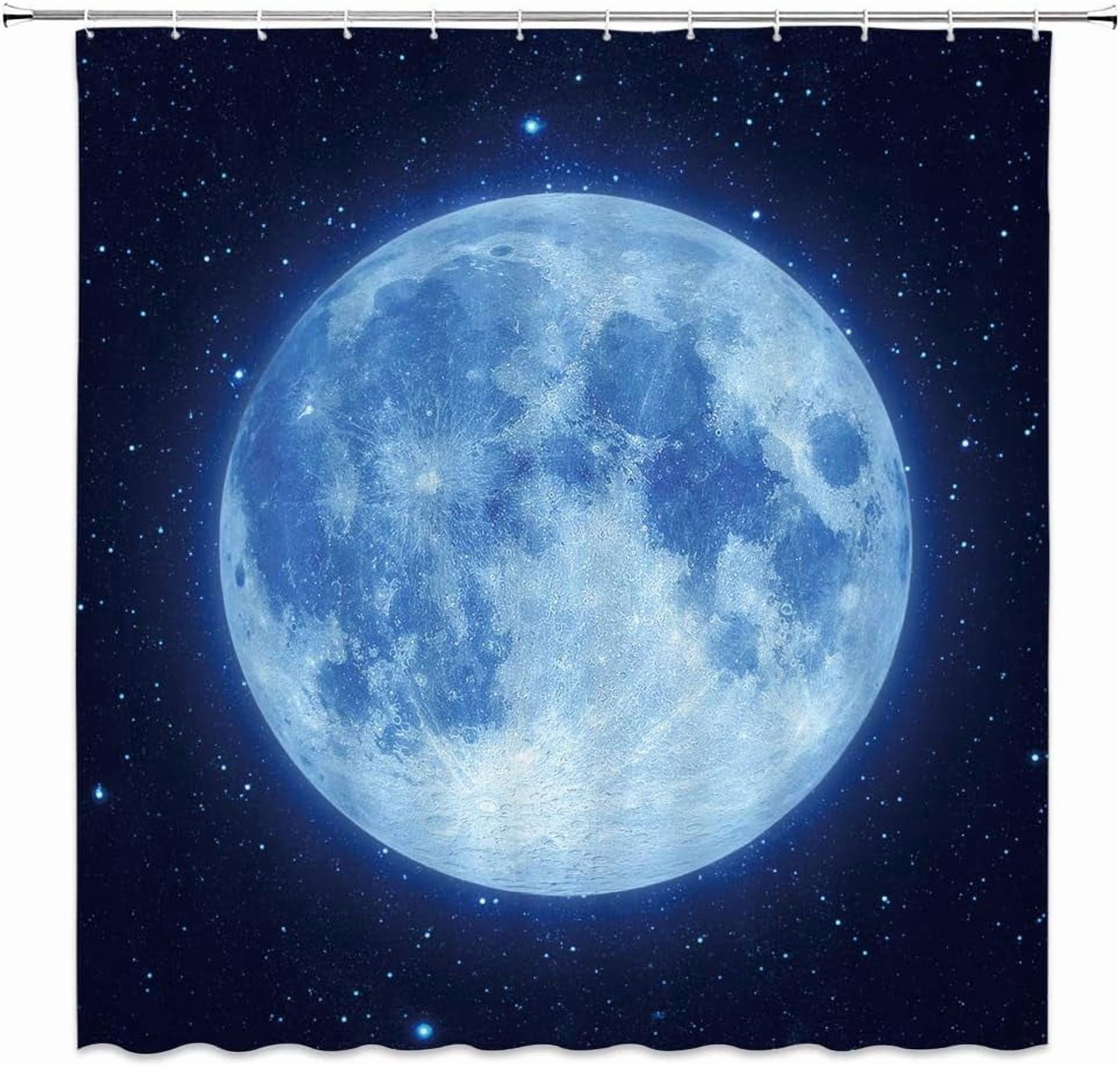 Amazing Moon Shower Curtain Beautiful Fantasy Starry Sky Glowing Moon Blue Navy Black Bathroom Curtains Decor Polyester Fabric Include Hooks(70" WX70 H)