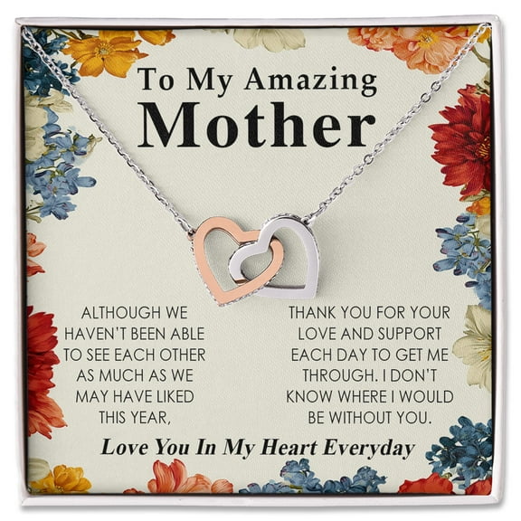 To My Amazing Mother, In My Heart Gift For Mom, Interlocking Hearts Necklace, For Birthday, Christmas, Mother's Day, Meaningful Jewelry From Daughter Or Son, Keepsake For Her