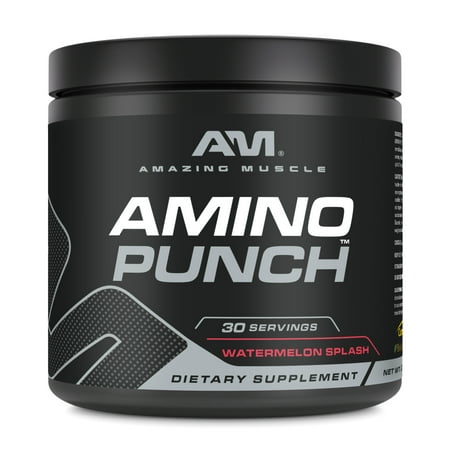 Amazing Muscle Amino Punch 5500 Mg Per Serving of Amino Acids Watermelon Splash Flavor Supplement | 30 Servings Per Bottle | Non-GMO | Gluten Free | Made in USA