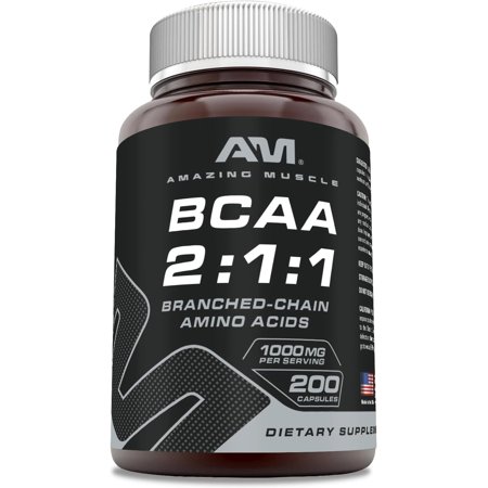 Amazing Muscle BCAA 2:1:1-1000 Mg, 200 Capsules - Supports Exercise Performance - Helps to Improve Excercise Endurance - Promotes Lean Muscle Mass