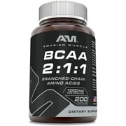 Amazing Muscle BCAA 211-1000 Mg, 200 Capsules - Supports Exercise Performance - Helps to Improve Excercise Endurance - Promotes Lean Muscle Mass