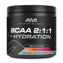 Amazing Muscle BCAA 2:1:1 315 Grams Powder Natural Fruit Punch Flavor Supplement | 30 Servings Bottle | Branched Chain Amino Acids Supplement | Made in USA