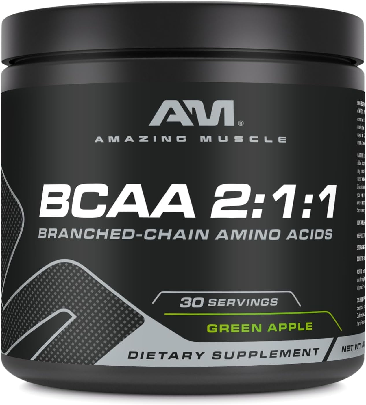 Amazing Muscle BCAA 2:1:1 315 Grams Powder Natural Green Apple Flavor Supplement | 30 Servings | Branched Chain Amino Acids Supplement | Made in USA