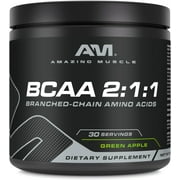 Amazing Muscle BCAA 2:1:1 315 Grams Powder Natural Green Apple Flavor Supplement | 30 Servings | Branched Chain Amino Acids Supplement | Made in USA