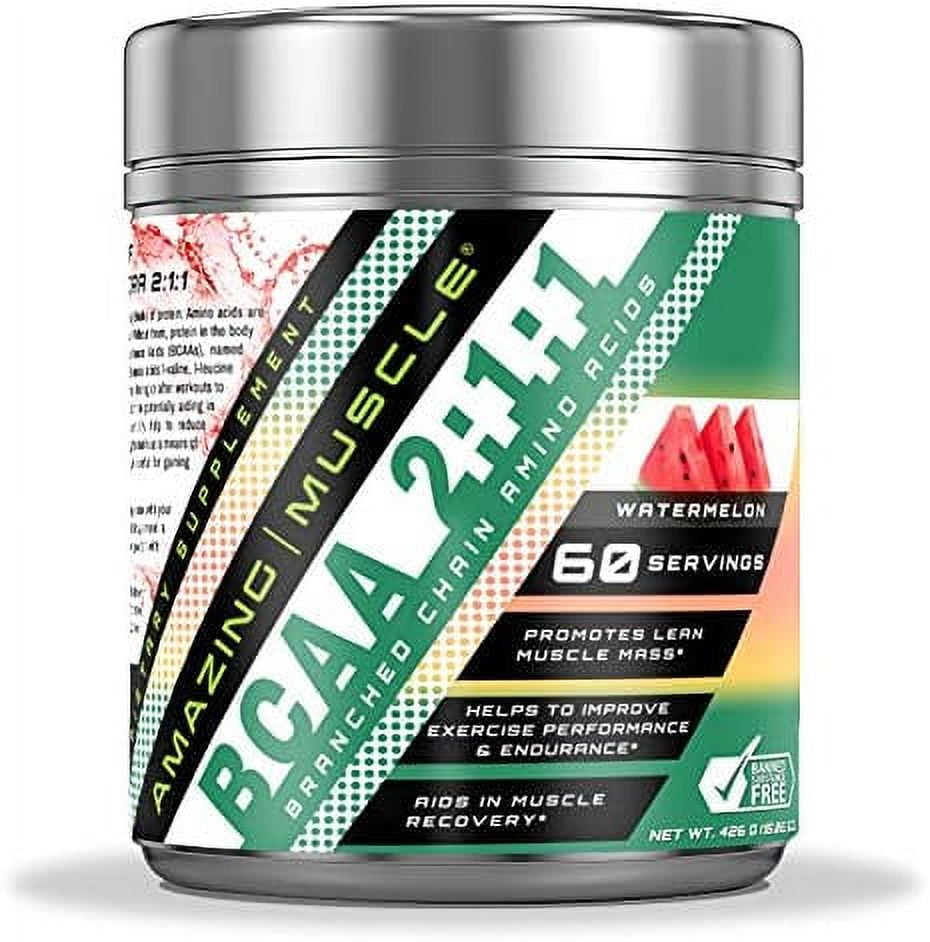 Amazing Muscle BCAA 2:1:1 Branched Chain Amino Acids - 6,000 MG - 60 Servings - Watermelon