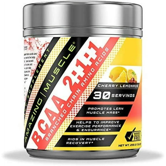 Amazing Muscle BCAA 2:1:1 Branched Chain Amino Acids - 6,000 MG - Promotes Lean Muscles - Supports Swifter Muscle Recovery - Enhances Endurance Levels (Cherry Lemonade, 30 Servings)