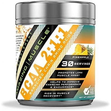 Amazing Muscle BCAA 2:1:1 Branched Chain Amino Acids - 6,000 MG - Promotes Lean Muscles - Supports Swifter Muscle Recovery - Enhances Endurance Levels (Pineapple, 30 Servings)