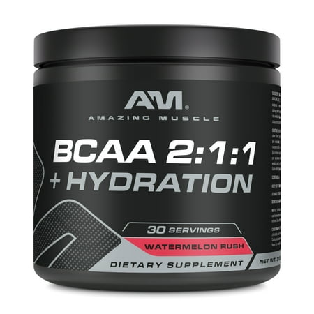 Amazing Muscle BCAA 2:1:1 315 Grams Powder Natural Watermelon Rush Flavor Supplement | 30 Servings Bottle | Branched Chain Amino Acids Supplement | Made in USA