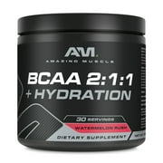 Amazing Muscle BCAA 211 315 Grams Powder Natural Watermelon Rush Flavor Supplement | 30 Servings Bottle | Branched Chain Amino Acids Supplement | Made in USA