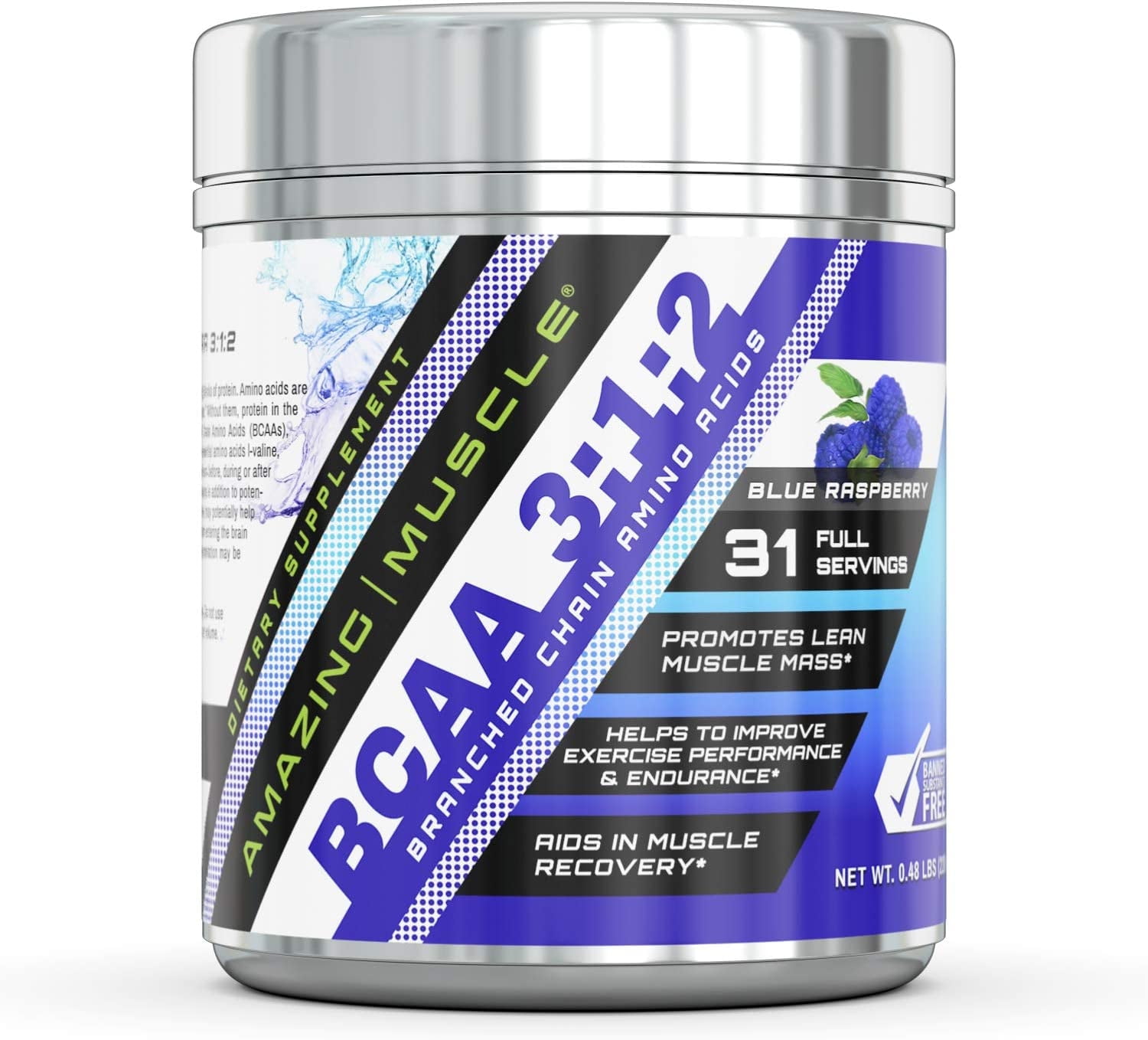 Amazing Muscle BCAA 3-1-2-31 Servings with Enhanced Chain Amino Acids ...