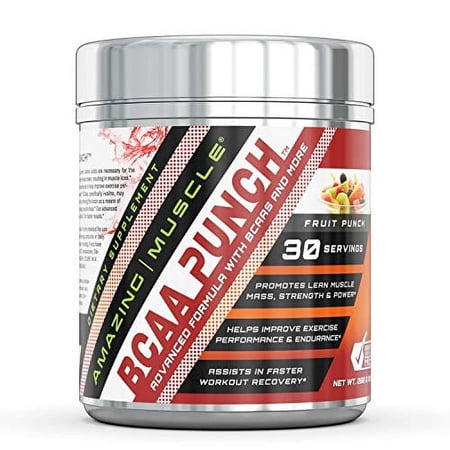 Amazing Muscle BCAA Punch (Fruit Punch) - 30 Servings - 280 g (0.61 lbs) - Promotes Lean Muscle Mass,Strength & Power - Helps Improve Exercise Performance and Endurance