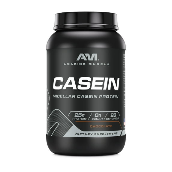Amazing Muscle Casein Protein 2 Lbs Dutch Chocolate Flavor Supplement | 27 Servings | Made in USA