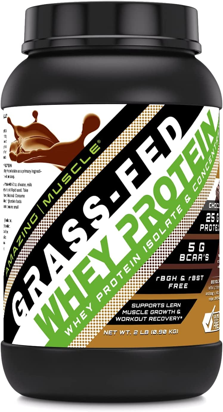 Amazing Muscle Grass Fed Whey Protein (Isolate & Concentrate) 2Lbs Chocolate Flavor