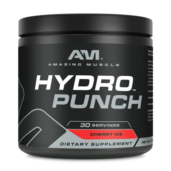 Amazing Muscle Hydro Punch - Cherry Ice Flavor - Hydration Powder | Electrolyte Drink Mix | Contains Vitamin B3, B6, B12, C, Betaine Anhydrous & More | 30 Serving Per Bottle | Non-GMO | Made in USA
