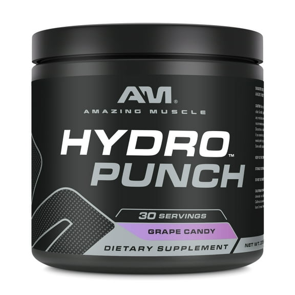 Amazing Muscle Hydro Punch - Grape Candy Flavor - Hydration Powder | Electrolyte Drink Mix | Contains Vitamin B3, B6, B12, C, Betaine Anhydrous & More | 30 Serving Per Bottle | Non-GMO | Made in USA
