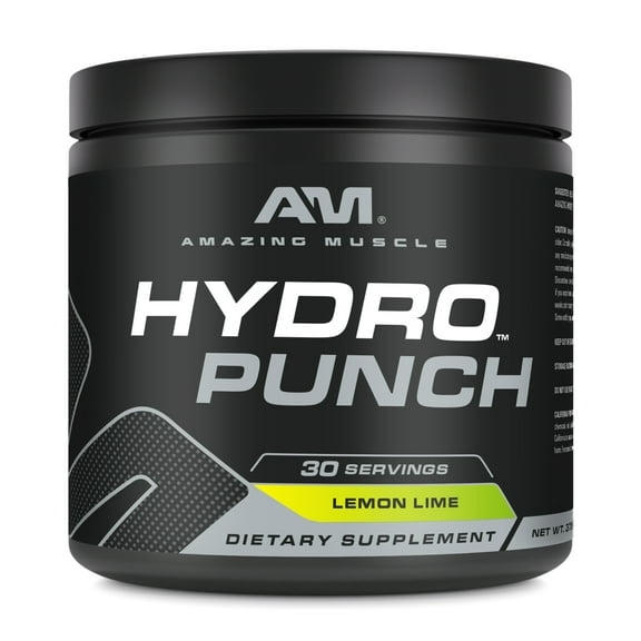 Amazing Muscle Hydro Punch - Lemon Lime Flavor - Hydration Powder | Electrolyte Drink Mix | Contains Vitamin B3, B6, B12, C, Betaine Anhydrous & More | 30 Serving Per Bottle | Non-GMO | Made in USA