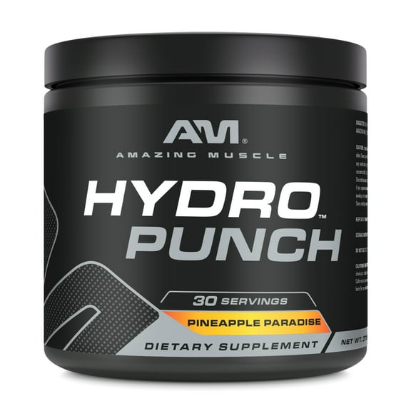 Amazing Muscle Hydro Punch - Pineapple Flavor - Hydration Powder | Electrolyte Drink Mix | Contains Vitamin B3, B6, B12, C, Betaine Anhydrous & More | 30 Serving Per Bottle | Non-GMO | Made in USA