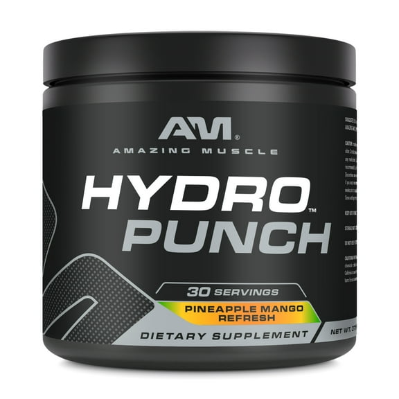 Amazing Muscle Hydro Punch - Pineapple Mango Refresh Flavor - Hydration Powder | Electrolyte Drink Mix | Contains Vitamin B3, B6, B12, C, & More | 30 Serving Per Bottle | Non-GMO | Made in USA