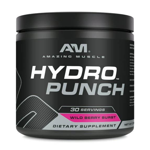 Amazing Muscle Hydro Punch - Wild Berry Flavor - Hydration Powder | Electrolyte Drink Mix | Contains Vitamin B3, B6, B12, C, Betaine Anhydrous & More | 30 Serving Per Bottle | Non-GMO | Made in USA