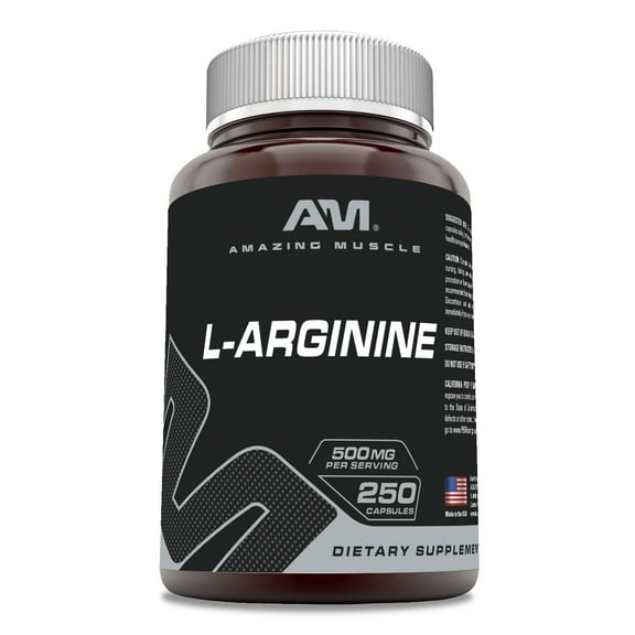 Amazing Muscle L-Arginine 500 Mg Per Serving 250 Capsules Supplement | Essential Amino Acid | Non-GMO | Gluten Free | Made in USA