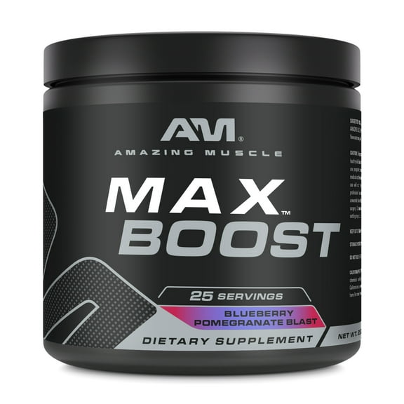 Amazing Muscle Max Boost- Advanced Pre-Workout | Blueberry Pomegranate Flavor | Formula Power Pack with 3000mg of Creatine, 2000mg of Beta Alanine, 500mg of Taurine, 75mg Caffeine, B3, B6, B12 & More