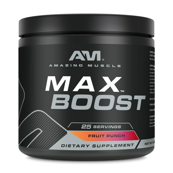 Amazing Muscle Max Boost- Advanced Pre-Workout | Fruit Punch Flavor | Formula Power Pack with 3000mg of Creatine, 2000mg of Beta Alanine, 500mg of Taurine, 75mg Caffeine, B3, B6, B12 & More