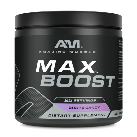 Amazing Muscle Max Boost- Advanced Pre-Workout | Grape Candy Flavor | Formula Power Pack with 3000mg of Creatine, 2000mg of Beta Alanine, 500mg of Taurine, 75mg Caffeine, B3, B6, B12 & More