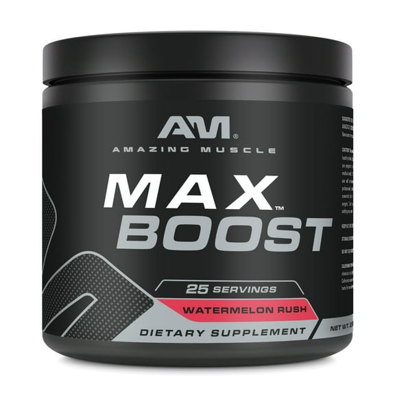 Amazing Muscle Max Boost- Advanced Pre-Workout | Watermelon Flavor | Formula Power Pack with 3000mg of Creatine, 2000mg of Beta Alanine, 500mg of Taurine, 75mg Caffeine, B3, B6, B12 & More