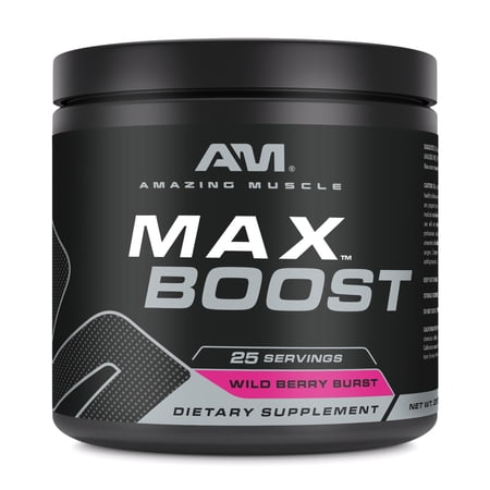 Amazing Muscle Max Boost- Advanced Pre-Workout | Wild Berry Flavor | Formula Power Pack with 3000mg of Creatine, 2000mg of Beta Alanine, 500mg of Taurine, 75mg Caffeine, B3, B6, B12 & More