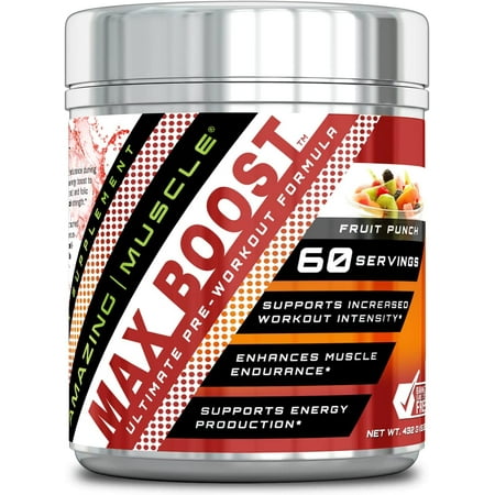 Amazing Muscle Max Boost Pre-Workout Formula, 60 Servings - Sucralose - Fruit Punch