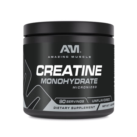 Amazing Muscle Micronized Creatine Monohydrate Unflavored Powder Supplement | 90 Servings | 5000 mg Per Serving | 1 Lb (453.5 Grams) | Ideal Pre & Post Workout Supplement |
