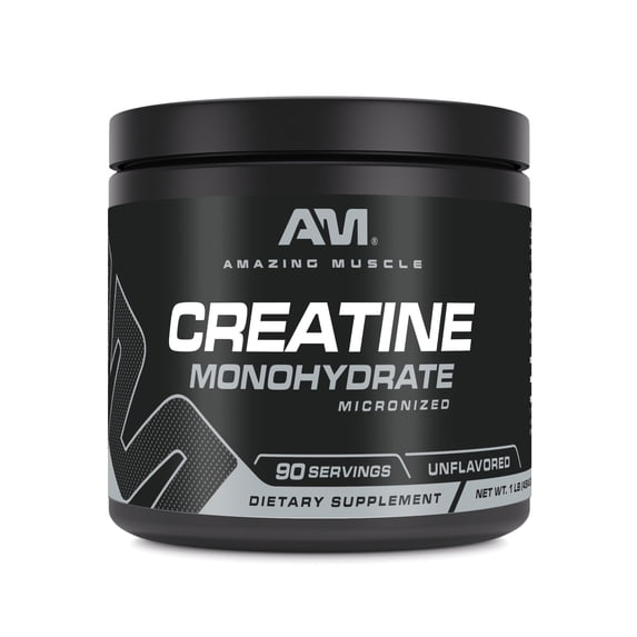 Amazing Muscle Micronized Creatine Monohydrate Unflavored Powder Supplement | 90 Servings | 5000 mg Per Serving | 1 Lb (453.5 Grams) | Ideal Pre & Post Workout Supplement |