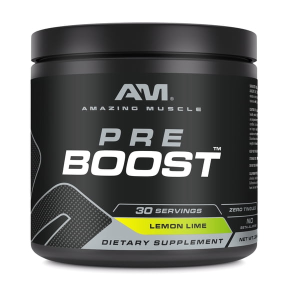 Amazing Muscle Pre Boost 324 Grams Powder Natural Lemon Lime Flavor Supplement | 30 Servings | Pre Workout Supplement | Natural Lemon Lime Flavor | Made in USA