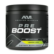 Amazing Muscle Pre Boost 324 Grams Powder Natural Lemon Lime Flavor Supplement | 30 Servings | Pre Workout Supplement | Natural Lemon Lime Flavor | Made in USA