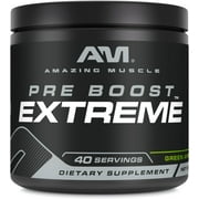 Amazing Muscle Pre Boost Extreme 580 Grams Powder Natural Green Apple Flavor Supplement | 40 Servings | Pre Workout Supplement | Natural Green Apple Flavor | Made in USA