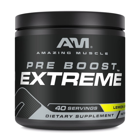 Amazing Muscle Pre Boost Extreme 580 Grams Powder Natural Lemon Lime Flavor Supplement | 40 Servings | Pre Workout Supplement | Natural Lemon Lime Flavor | Made in USA