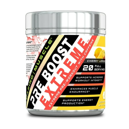 Amazing Muscle Pre Boost Extreme Cherry Lemonade Flavor | 20 Servings | Pre-Workout Formula with Caffeine, Bioperine, BCAAs & More | Increased Intensity & Enhances Muscle Endurance | Made in USA