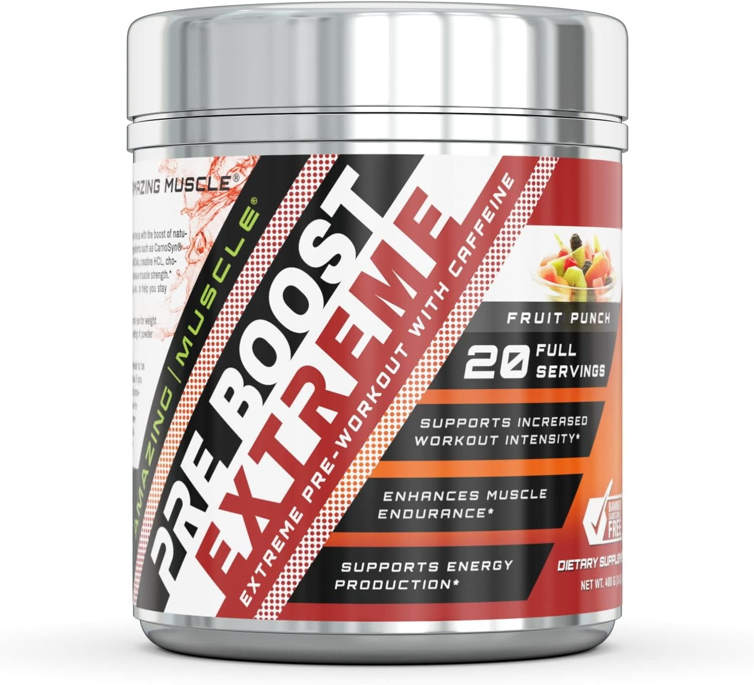 Amazing Muscle Pre Boost Extreme Fruit Punch Flavor Supplement | 20 Servings | Pre-Workout Formula with Caffeine, Bioperine, BCAAs & More | Made in USA