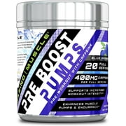 Amazing Muscle Pre Boost Pumps Blue Raspberry Flavor Supplement | 400MG Caffeine Per Serving | 20 Servings | Non-GMO | Gluten Free | Made in USA