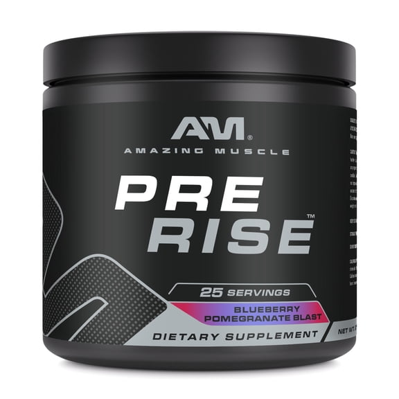 Amazing Muscle Pre Rise | Premium Pre-Workout Powder for Explosive Energy, Strength Gains, and Laser Focus | 25 Servings | 7.51 oz Black Jar | Blueberry Pomegranate Blast Flavors