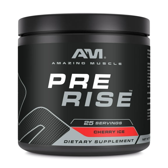 Amazing Muscle Pre Rise | Premium Pre-Workout Powder for Explosive Energy, Strength Gains, and Laser Focus | 25 Servings | 7.51 oz Black Jar | Cherry Ice Flavors