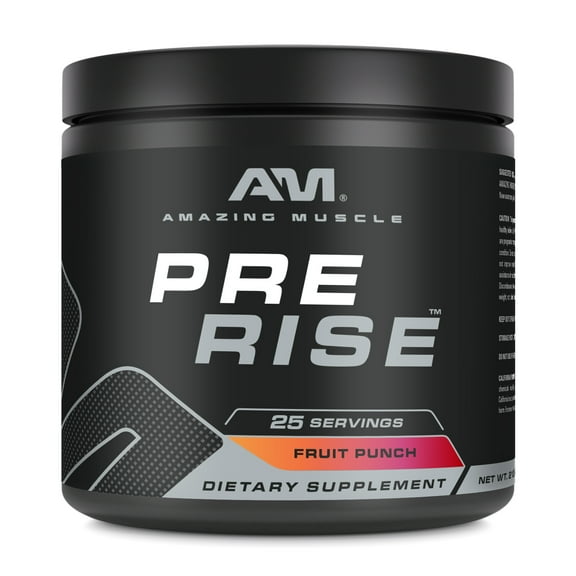 Amazing Muscle Pre Rise | Premium Pre-Workout Powder for Explosive Energy, Strength Gains, and Laser Focus | 25 Servings | 7.51 oz Black Jar | Fruit Punch Flavors