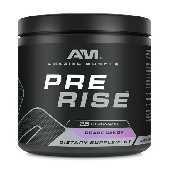Amazing Muscle Pre Rise | Premium Pre-Workout Powder for Explosive Energy, Strength Gains, and Laser Focus | 25 Servings | 7.51 oz Black Jar | Grape Candy Flavors