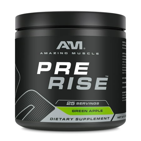 Amazing Muscle Pre Rise | Premium Pre-Workout Powder for Explosive Energy, Strength Gains, and Laser Focus | 25 Servings | 7.51 oz Black Jar | Green Apple Flavors