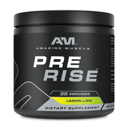 Amazing Muscle Pre Rise | Premium Pre-Workout Powder for Explosive Energy, Strength Gains, and Laser Focus | 25 Servings | 7.51 oz Black Jar | Lemon Lime Flavors
