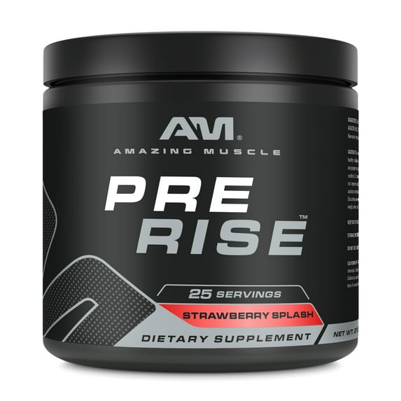 Amazing Muscle Pre Rise | Premium Pre-Workout Powder for Explosive Energy, Strength Gains, and Laser Focus | 25 Servings | 7.51 oz Black Jar | Strawberry Flavors