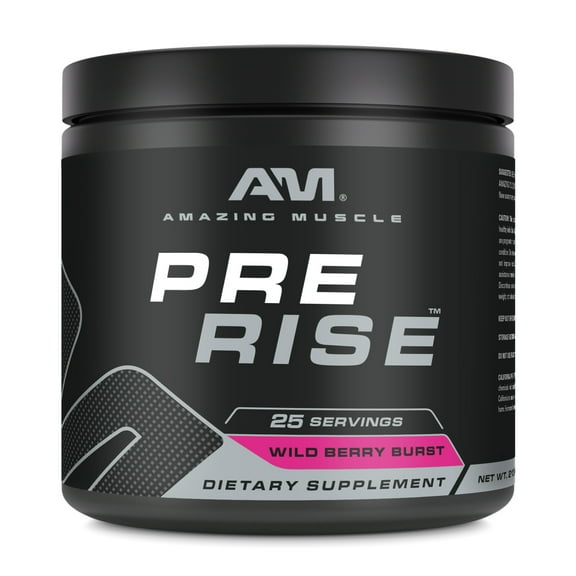 Amazing Muscle Pre Rise | Premium Pre-Workout Powder for Explosive Energy, Strength Gains, and Laser Focus | 25 Servings | 7.51 oz Black Jar | Wild Berry Burst Flavors