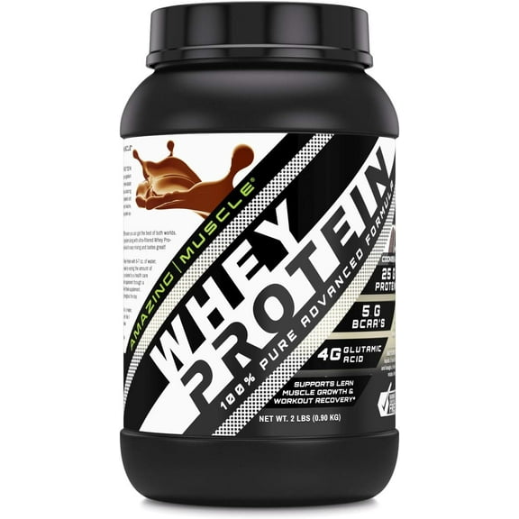 Amazing Muscle Whey Protein (Isolate & Concentrate) 2 Lbs Powder Supplement | Cookies & Cream Flavor | 26 Serving | Non-GMO | Gluten-Free | Made in USA