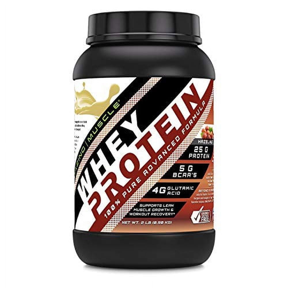 Amazing Muscle Whey Protein (Isolate & Concentrate) 2 Lbs Powder Supplement | Hazelnut Flavor | 26 Serving | Non-GMO | Gluten-Free | Made in USA